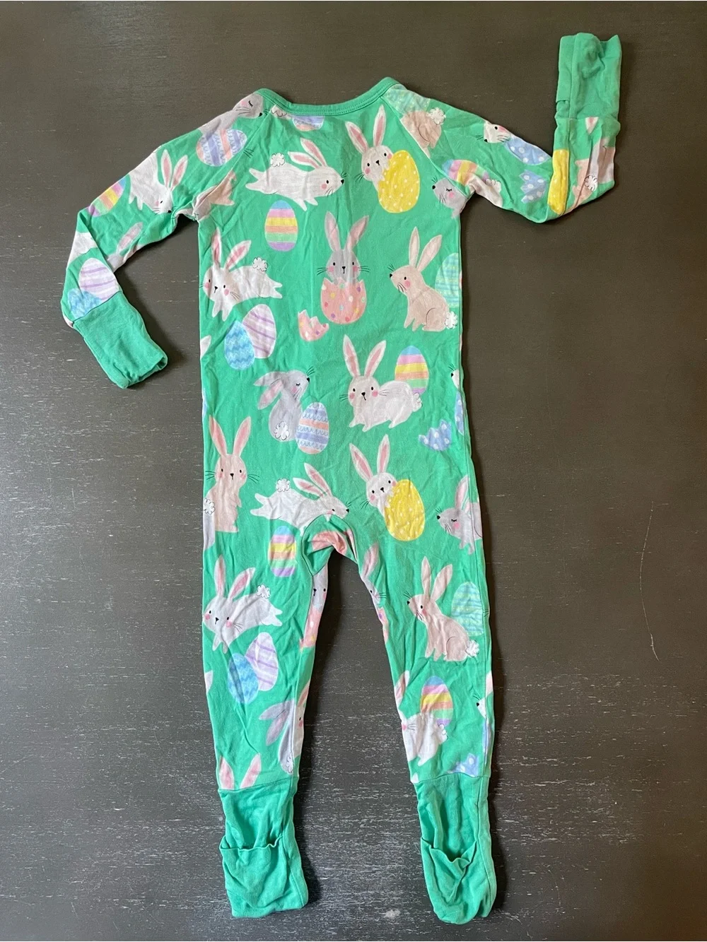 6-12m Little Sleepies Bamboo Zippy in a Green Easter Bunny/Egg Design